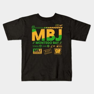 Vintage Montego Bay MBJ Airport Code Travel Day Retro Travel Tag Jamaica Kids T-Shirt